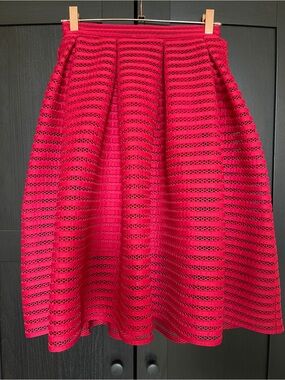 Maje Hot Pink Eyelet A-Line Midi Skirt